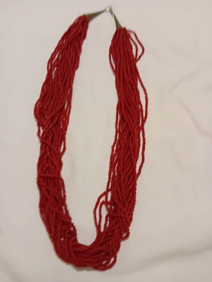 Red multilayer necklace with tiny beads used