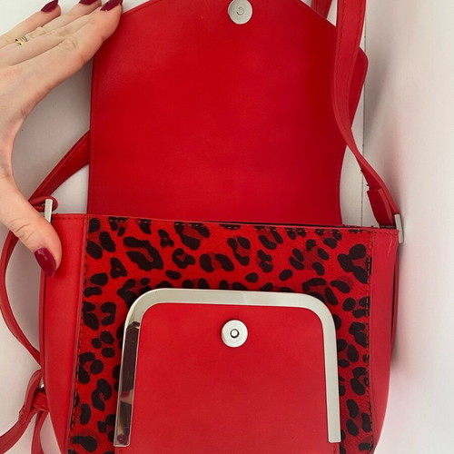 Zara crossbody bag red with leopard details used