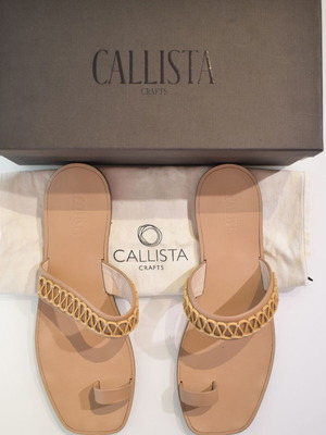 Callista Crafts beige leather slides sandals with macrame and toe ring EU 41