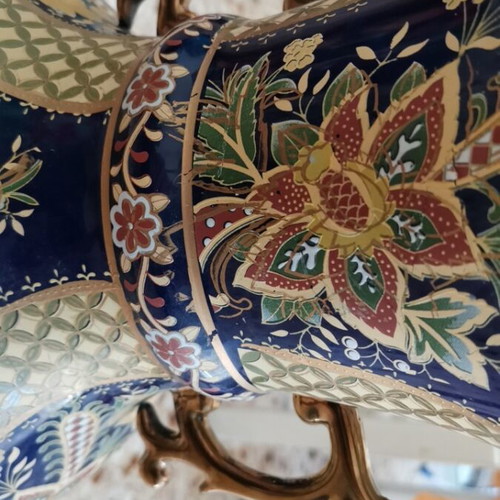 Satsuma porcelain floor vase like new, 59 cm, floral cobalt blue