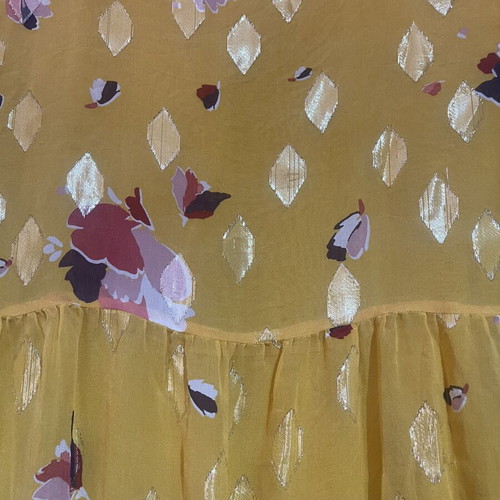 Sézane Aure silk dress used, yellow with gold floral details