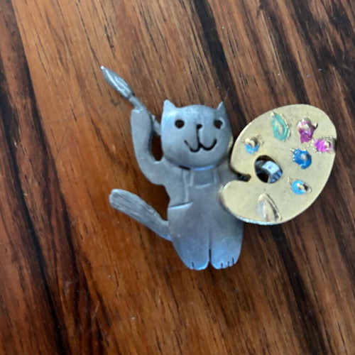 Cat painting pin used, handmade multicolor