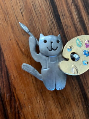 Cat painting pin used, handmade multicolor