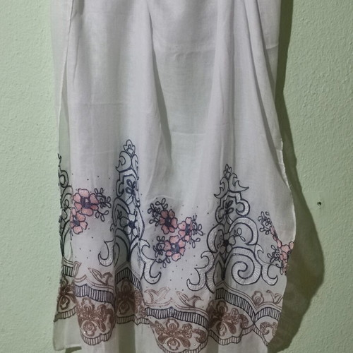 Pashmina scarf new, white and blue, 73x190 cm