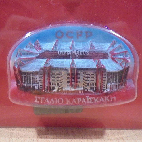 Olympiacos Piraeus fridge magnet set new, emblem and stadium