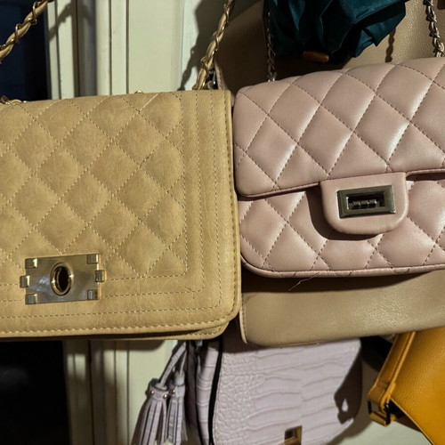 Shoulder bags used, pack of 4, beige, pink, lilac, mustard
