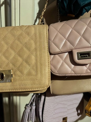 Shoulder bags used, pack of 4, beige, pink, lilac, mustard