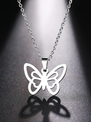 Stainless steel necklace with butterfly motif 45 cm chain new