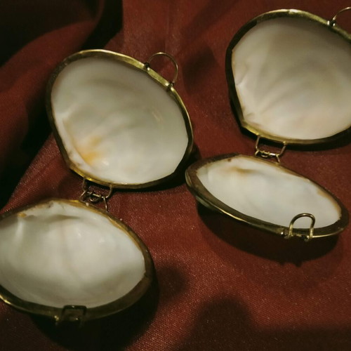 Pair of vintage shell cases like new made of natural shell with metal frame