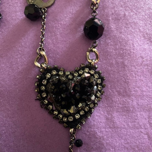 Vintage Statement Necklace with Black Heart, Zirconia & Romantic Gothic Details used