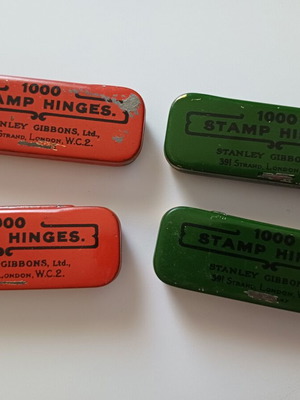 Stanley Gibbons Vintage Metal Tin Boxes used, set of 4, 1940s-1960s