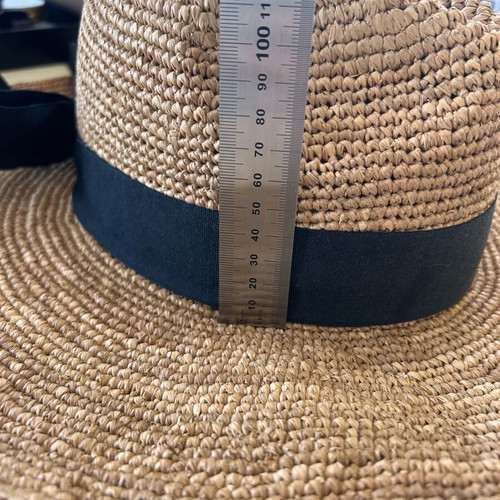 Camaïeu Raffia Sun Hat with Oversized Black Ribbon Bow New