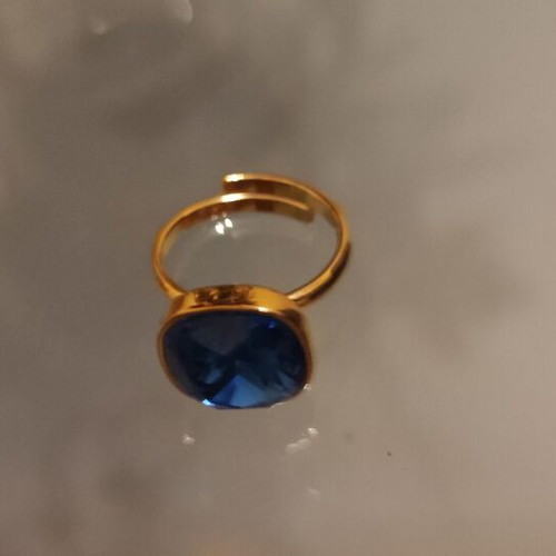 Stainless Steel Ring with Large Blue Stone Gold Color