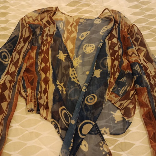 Women's jacket like new, colorful, short with front tie