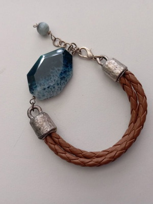 Boho bracelet handmade with natural blue agate like new
