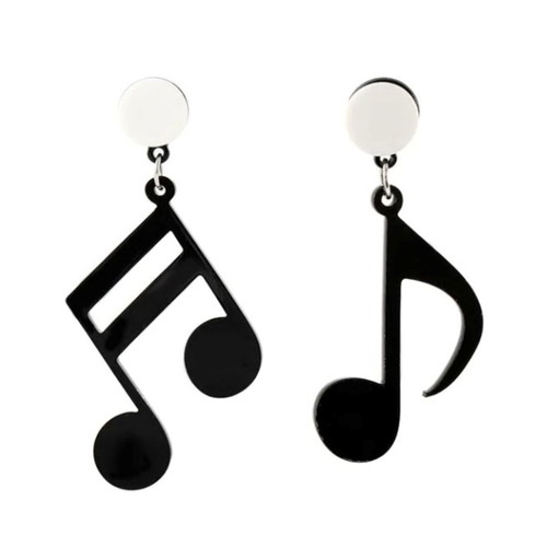 Note Earrings new, black and white dangle acrylic resin