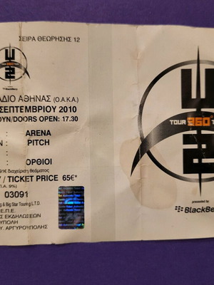 U2 concert ticket used, OAKA September 3 2010