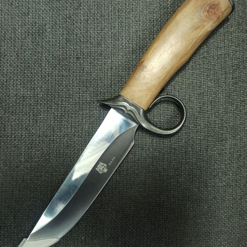 Hunting knife new with wolf head, wooden handle and belt sheath