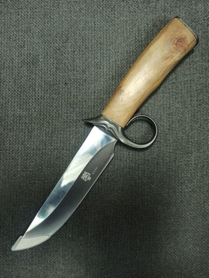 Hunting knife new with wolf head, wooden handle and belt sheath