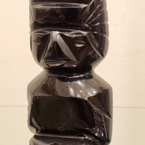 Ancient Maya Aztec Onyx Obsidian Warrior Statue 14 Inches