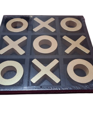 Three-dimensional wooden tic-tac-toe new in its plastic wrap