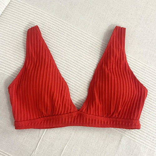 Coral high-waisted bikini with ribbed texture, medium
