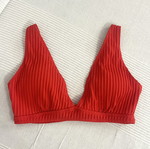 Coral high-waisted bikini with ribbed texture, medium
