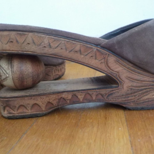 Suede sandals handmade new, 9 cm heel, brown