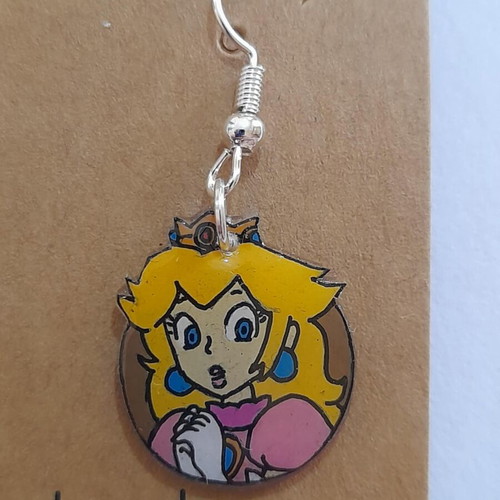 Princess Peach earrings handmade dangling plastic