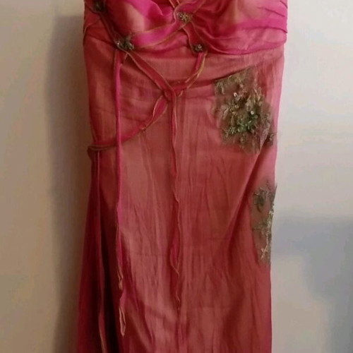 DAK cocktail dress like new, chiffon, fuchsia with light green lining