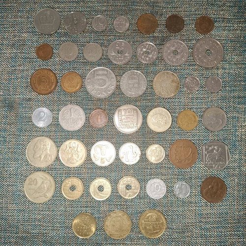 Collection of 45 used European coins, all different