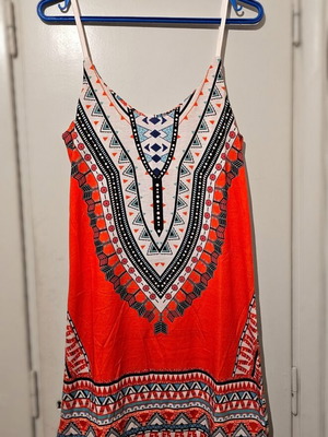 Ethnic style summer short dress, coral white blue, size S/M