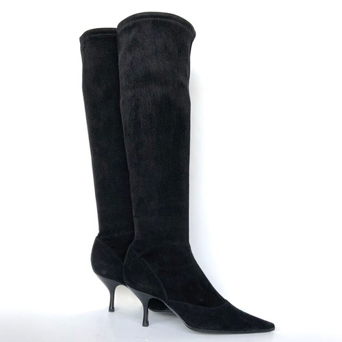 Sergio Rossi black stretch suede boots used, size 38.5