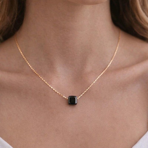 Necklace black ceramic cube with stainless steel chain in rose gold like new