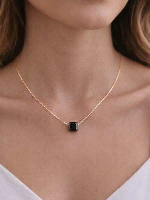 Necklace black ceramic cube with stainless steel chain in rose gold like new