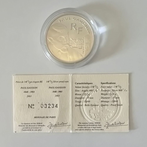 France 2003 Paul Gauguin 1½ Euro Silver Proof Coin new