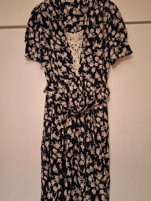 Vintage floral midi dress 3XL used, blue with pink roses