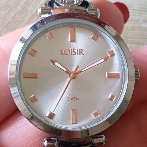Loisir women's watch like new with black leather strap and rose gold details