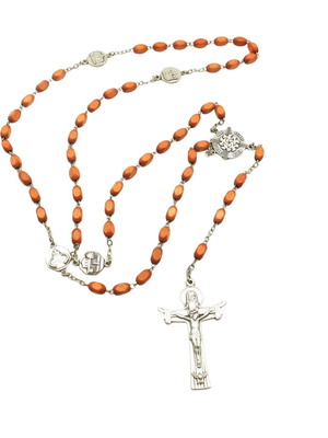Catholic Rosary with Wooden Beads and Large Silver Cross like new