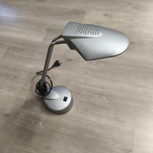 Halogen desk lamp used, adjustable silver table light