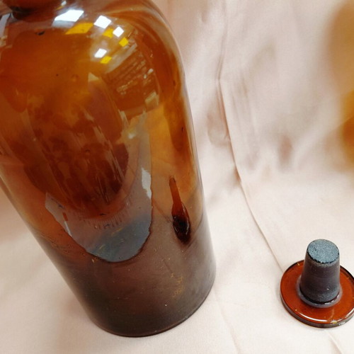 Pharmacy bottles used, set of three amber 1960s