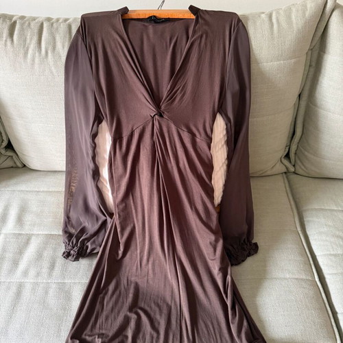 St-Martins dress brown like new, size M, viscose with transparent sleeves