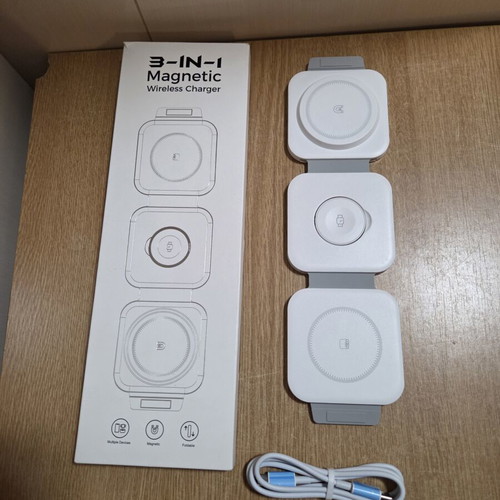Foldable Magnetic Wireless Charger 3-in-1 for Phone, Watch, and Earbuds