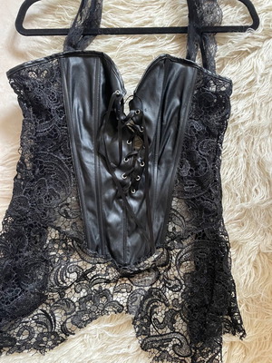 Vintage corset with lace black used, size S