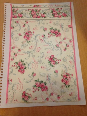 Handmade poster with napkin and ribbon on watercolor cardboard