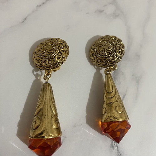 Orange and gold clip-on earrings like new