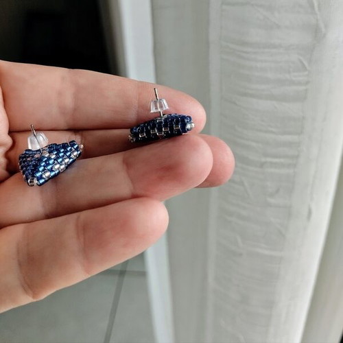 Steel stud earrings with blue and silver beads made to order