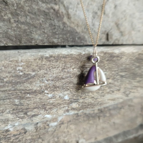 Purple Sailing Necklace with Gold Steel Chain and Enamel Motif