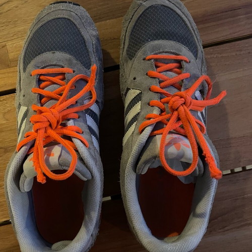 Adidas men's grey sports shoes with orange laces size 44.5