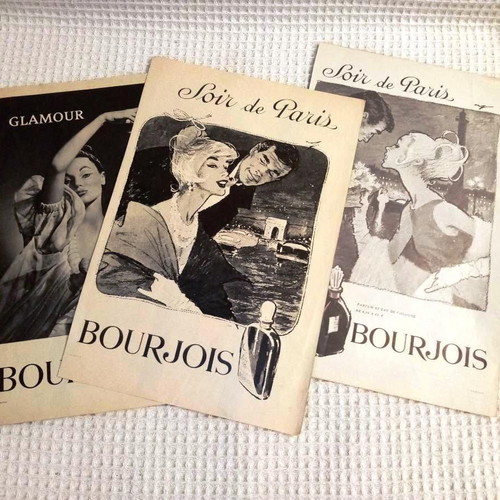 Bourjois perfume advertisements used, lot of 3 vintage